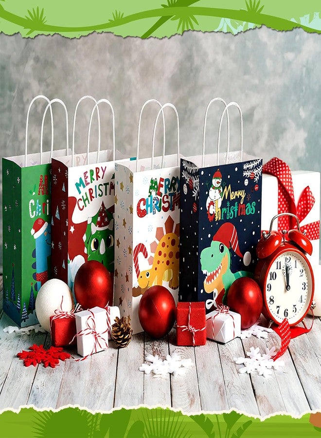 Trandraft 12 Pcs Christmas Small Gift Bags Pet Animal Christmas Kraft Paper Bags with Handles Heavy Duty Gift Packaging for Xmas Treats Goody Holiday Party Supplies Favors(Dinosaur) - Image 4